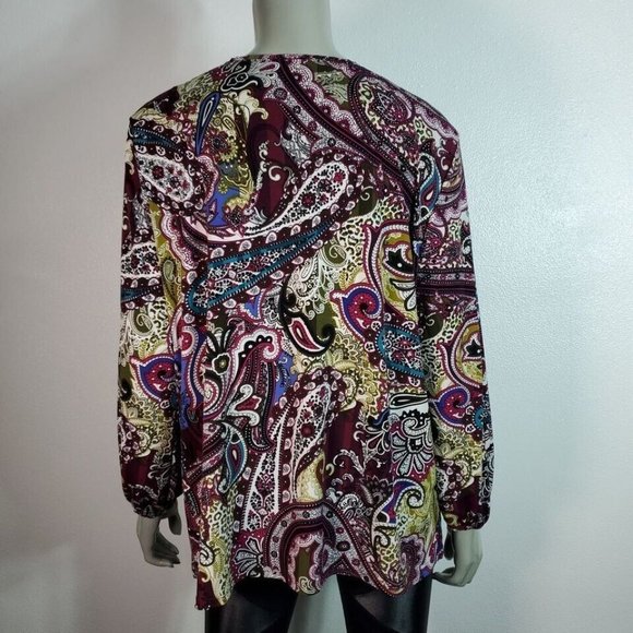 Chico's Top Size XL Petite Paisley Ruffle Stretch Long Sleeve Casual Multi - Picture 4 of 6